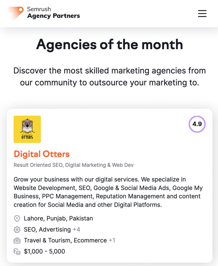 Digital Otters Named Agency of the Month by SEMRush