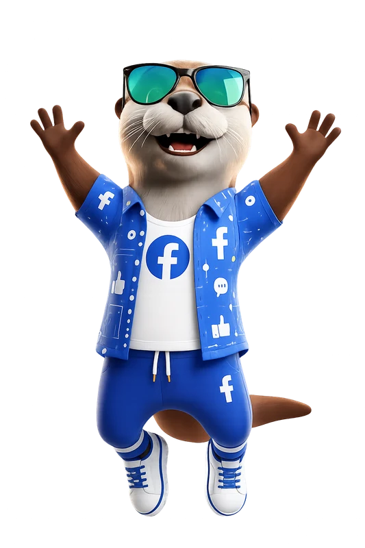 Otter mascot in Facebook blue celebrating