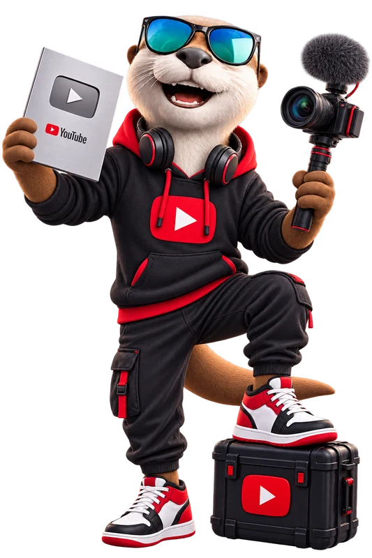 Otter mascot with a YouTube play button